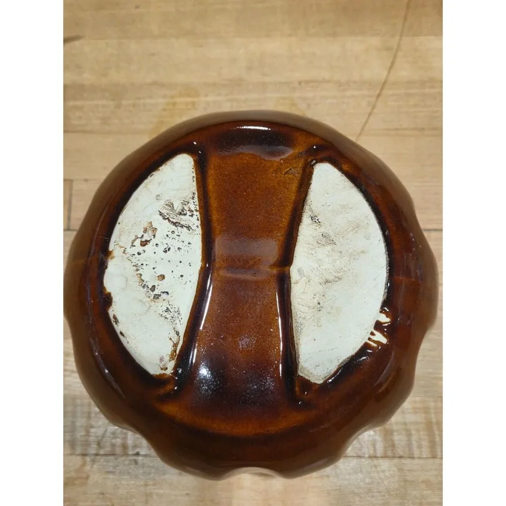 Vintage Hull Pottery Drip Glaze Brown Ribbed Pumpkin Planter Pot 5.25
